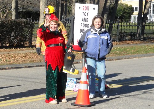 Old Lyme First Selectwoman Bonnie Reemsnyder was out collecting in last year's Toy Drive.