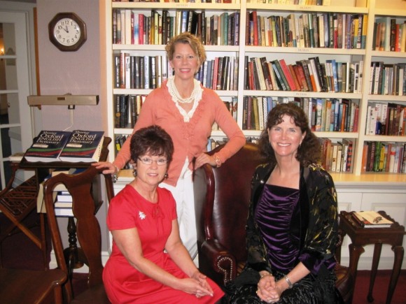 From left to right,  Essex Meadow’s senior staff: Angela Christie, Director of Resident Health; Susan Carpenter, Director of Marketing Services, and Kathleen Dess, Administrator of the Health Center, gather for a photo in the Residents’ library.