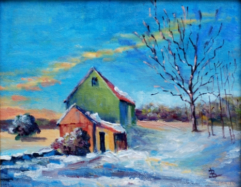 "Barns Out Back" by Bruno Ahnert displays the artist's distinctive and much admired style.