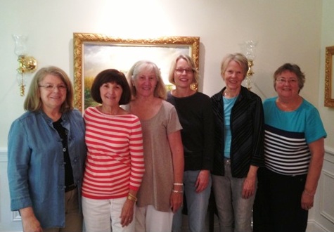 Friends of Lyme Library Board members from left to right:  Anne Clement, Secretary, Adrienne Brennan, President, Ellen Fennema, Publicity, Judy Davies, Web Master, Bonnie Nuzum, Treasurer and Mary Mazur, Vice-President