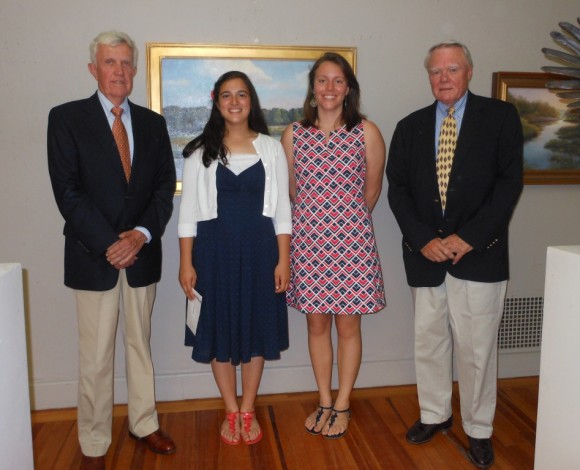 From left to right, Foundation President Rowland Ballek, Salutatorian Maria Awwa of Old Lyme, Valedictorian Jennifer Kowalski of Lyme and Foundation Secretary Treasurer Ned Perkins.