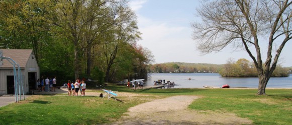 Rowers outside of the Boathouse