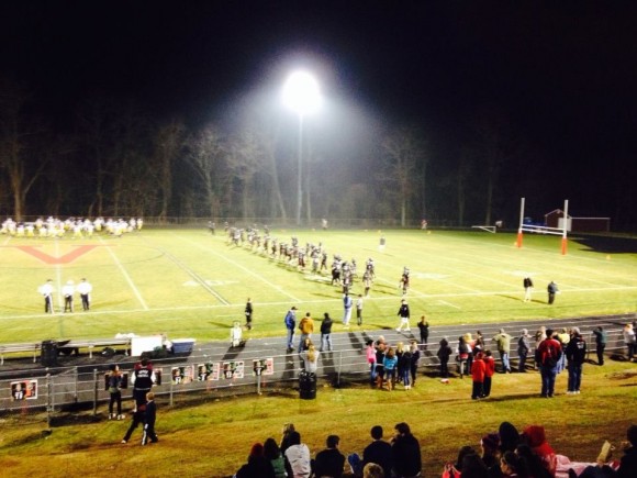 The teams line up before the start of tonight's game.