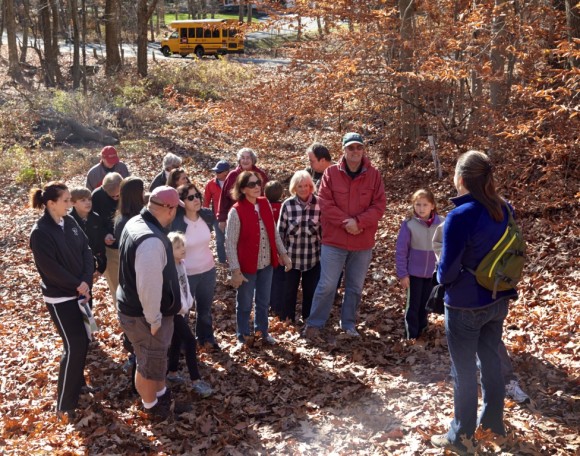 Photo by Bob Lorenz.  Kate Brown of the TPL speaking to a group of hikers participating in the Nov. 16 Preserve hike.