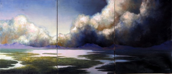 Teagan McLarnan's work, "Storm," an oil triptych painted in 2013, is featured in the exhibition.