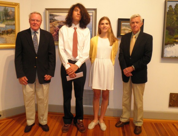 From left to right, Foundation Treasurer Edward "Ned" Perkins, Salutatorian Robert Melchreit, Valedictorian  Isabelle Foster and Foundation President Rowland Ballek stand together after presentation of the awards.