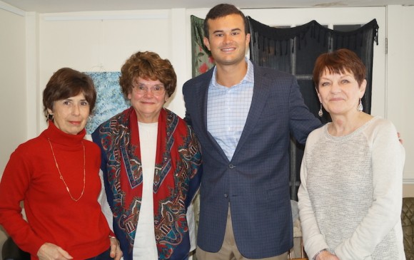 Gathered for a photo during Senator Linares's meeting with AARP volunteers are (from left to right) Barbara Rutigliano of Essex, Marian Speers of Old Saybrook, Sen. Art Linares, and Jean Caron of Old Saybrook.