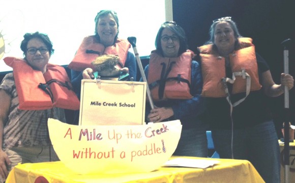The winning "A Mile Up the Creek Without a Paddle" team from Mile Creek School