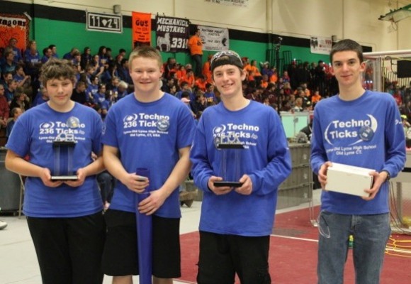 Members of the Drive Team collect their well earned awards: Sam Winter, Hayden Hendrix, Nate Bersing and Jared Di Carlo.