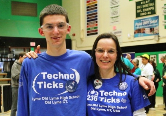 Senior Jared Di Carlo who has been a four year starter on the Techno Ticks as well as a three year starter on FIRST Lego League Middle School Team the Luna Ticks, with Mom and team Mentor Ellen, an electrical engineer at Electric Boat.