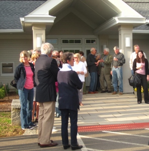 Townspeople gather to celebrate the dedication of the new Lyme Town Hall and Library.