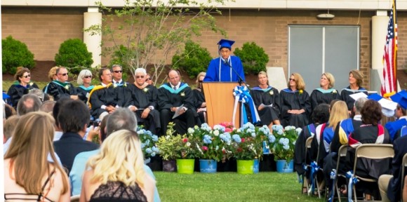 Valedictorian Eric Pan gives his speech.