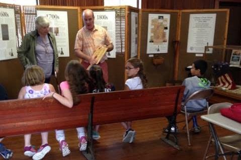 Alison C. Mitchell and Kevin Cole address the Celebrate Center committee when they visited the Old Lyme Historical Society.