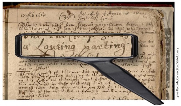 A section of the Loving Parting document, 1665.  Lyme Records, Connecticut State Library. 