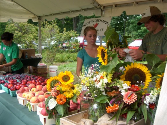 There's always a vast array of flowers, fruit and vegetables at the 'En Plein Air' market on Saturday at the Florence Griswold Museum.