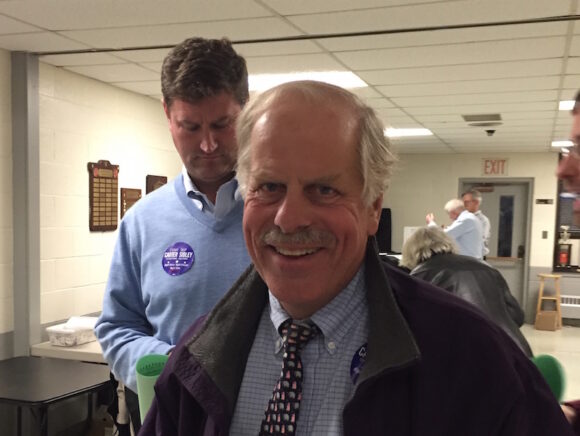 Former First Selectman Tim Griswold is all smiles after his convincing win as Old Lyme Town Treasurer.