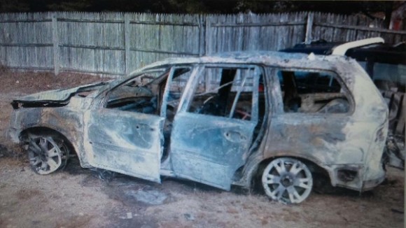 Dan Steven's car after the fire had been extinguished.