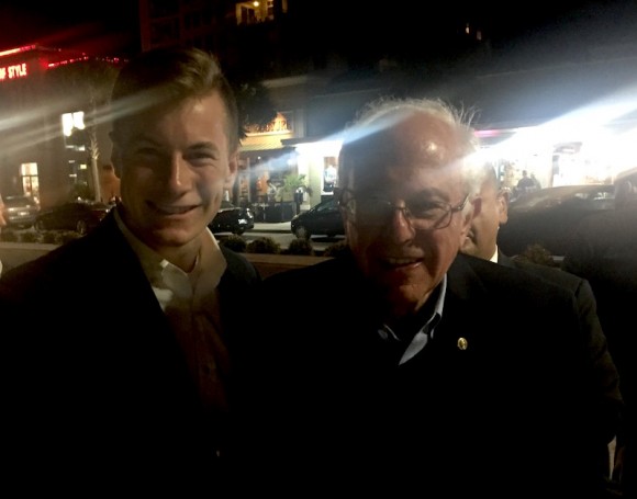 Lyme-Old Lyme High School senior Brett Hartmann shakes hands with Democratic Presidential candidate Bernie Sanders.