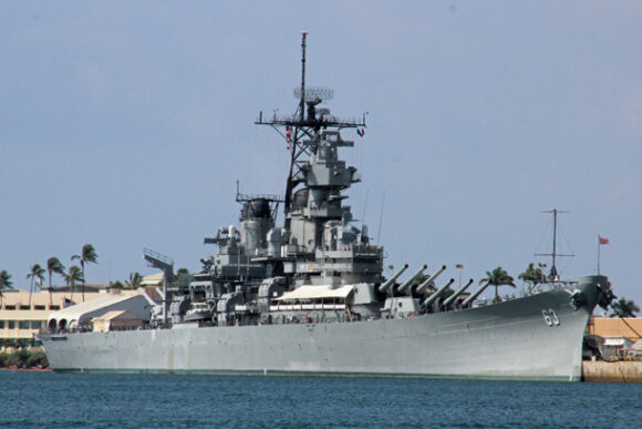 The USS Missouri on the deck of which the Lyme-Old Lyme High School Band and Chorus will perform in December of this year during the 75th anniversary commemoration of the bombing of Pearl Harbor.