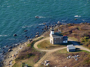 Aerial voew of Plum Island lighthouse. (From Preserve Plum Island website)