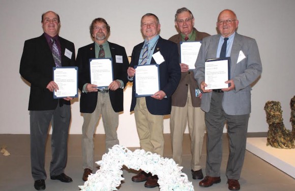 The “Tuesday Morning Work Crew” members (shown in photo left to right) are: Kevin Cole, Ted Freeman, Arthur (Skip) Beebe, Architect Stephen Joncus, and Ellis Jewett. (Photograph by James Meehan)