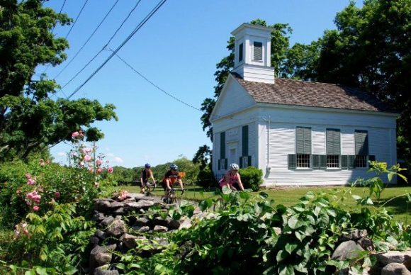 Cyclists pass Grassy Hill Church during last year's Tour de Lyme.