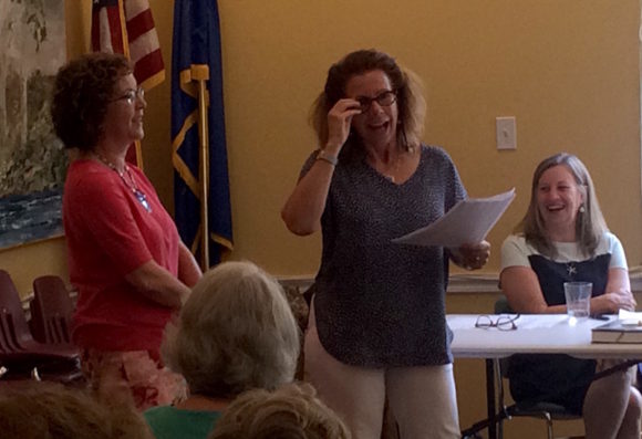 BookCellar Co-Director Ann de Selding paid tribute to Library Director Mary Fiorelli, who is retiring in September.