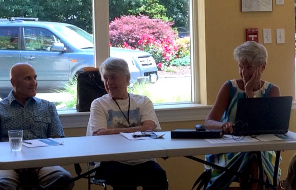 Katy Klarnet (right) and Jenn Hillhouse (center) were both honored at the meeting and Steve Ross (left) was welcomed to the Council of the Friends.