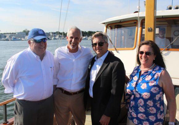 Gathered for a photo are (from left to right) CPA board member John Johnson, Essex First Selectman Norm Needleman, CPA Chairman Scott Bates and Old Lyme First Selectwoman and CPA board member Bonnie Reemsnyder.