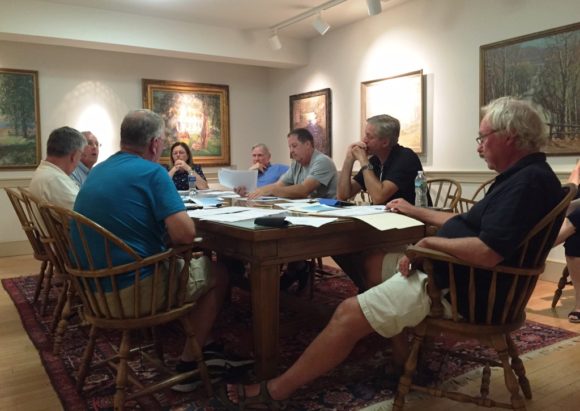 Members of the Boathouse/Hains Park Improvements Committee gathered in Old Lyme Town Hall's mezzanine conference room for last Monday's meeting.