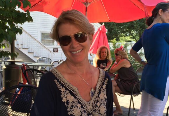 Shelley Gregory takes a well-deserved break from her training for today's 26.2 mile TBBCF walk.