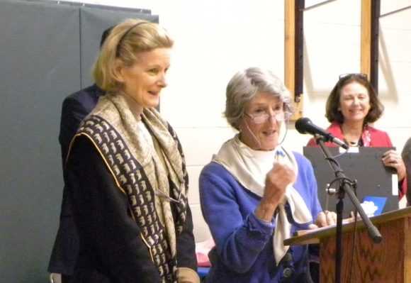 Mary Dangremond (left) and Amanda Rutledge (at podium)were honored by the Child and Family Agency for their tireless volunteerism in support of the organization.